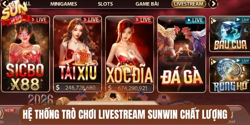 Hệ thống trò chơi livestream  Sunwin chất lượng